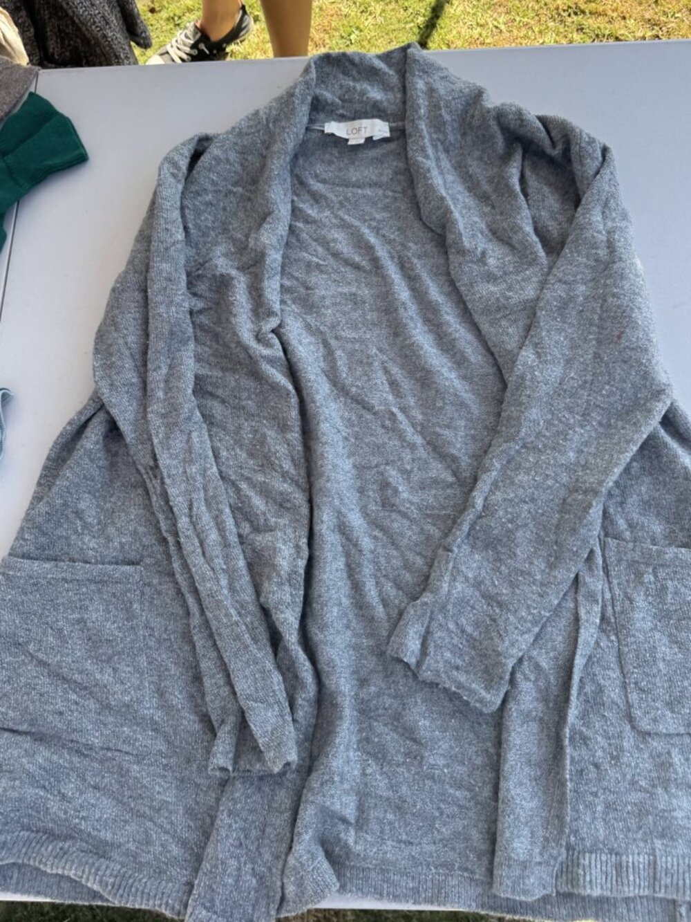 LOFT Petites Heather Gray Open Front Cardigan Sweater Size MP